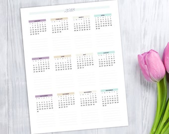 2018 Wall Calendar, printable