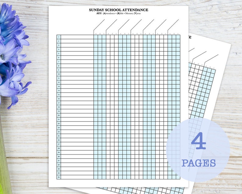 Sunday School Attendance Sheet with Birthday Tracker, printable image 1