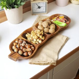 Acacia Wood Snack Tray – 4-Section Handmade Serving Dish-4-Compartment Wooden Tray – Boho Rustic Tableware