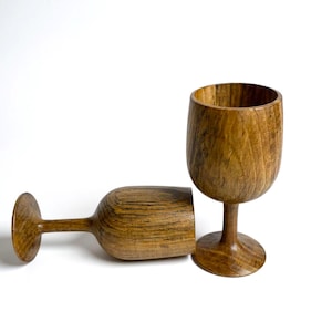 Set of 2 Wooden Goblets – Rustic Wine Glasses-Handmade Wooden Wine Cups – Eco Friendly Drinkware-Acacia Wooden Goblets – Eco Dining Gift Set