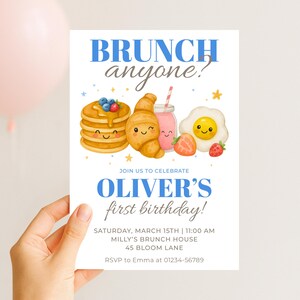 Printable brunch invitation template for kids' birthday celebration.
