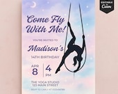 Aerial Silks Birthday Invitation, Editable Digital Invite Template for Gymnastics Yoga Party Celebration