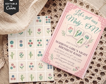 Let's Get Our Mahj-ON, Mahjong Birthday Invitation, Editable Party Invite, Fun Girls Night, Printable Template