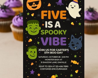 Halloween 5th Birthday Invitation, Spooky Vibe Party (Digital Printable Template)