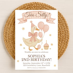 Two Silly Birthday Invitation, Editable Goose Party Template, Funny 2nd Birthday Digital Download, Printable