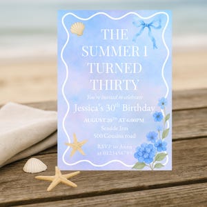 The Summer I Turned 30 Birthday Invite: Coastal Beach Party (Digital Download, 5x7 inches)