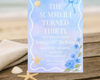 Invitación de cumpleaños para el verano que cumplí 30: Fiesta en la playa (descarga digital, 13 x 18 cm)