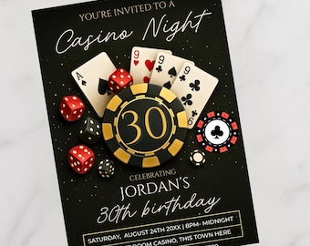 Casino Birthday Invitation, Editable 30th Birthday Invite, Casino Theme Party, Digital Download Template