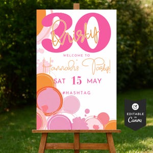 30th Birthday Editable Welcome Sign, Pink Orange Party Decor, Custom Printable Entrance Sign, Birthday Decorations