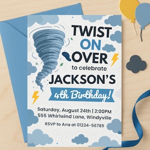 Fournado Birthday Invitation: Editable Storm Chaser Party, 4th Birthday (Digital Template)