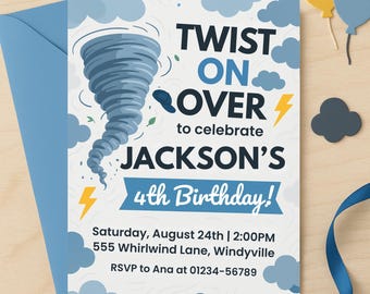 Fournado Birthday Invitation: Editable Storm Chaser Party, 4th Birthday (Digital Template)