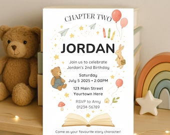 Storybook Birthday Invitation - Editable Book Themed Party Invite for Kids - Whimsical Celebration Template