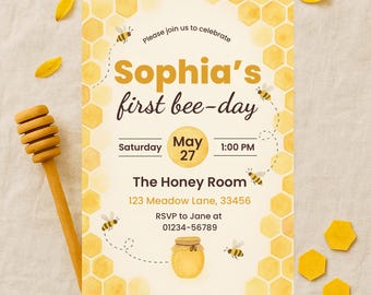 First Bee Day Invitation, Bumble Bee Theme (Digital Download)