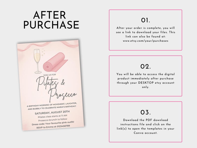 Printable Pilates birthday invitation template.