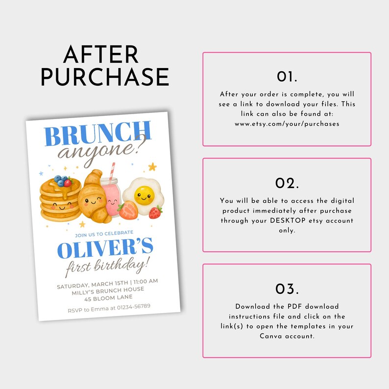 Editable invitation design for a brunch party.