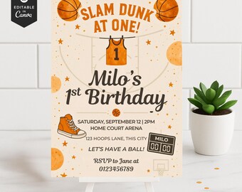 Rookie Year First Basketball Birthday Invite, Editable Digital Template for Boys, Sports Party Printable