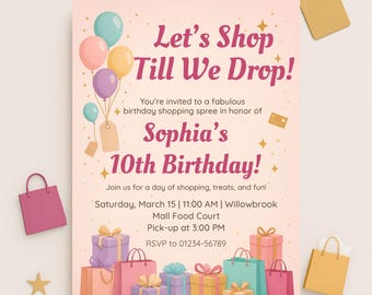 Shopping Mall Birthday Invitation, Editable Digital Invite for Kids, Customizable Party Template, Instant Download
