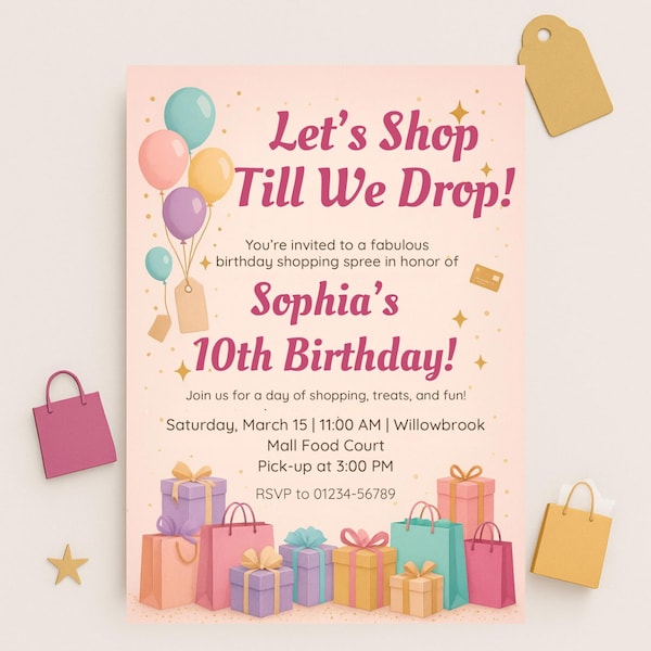 Shopping Mall Birthday Invitation, Editable Digital Invite for Kids, Customizable Party Template, Instant Download