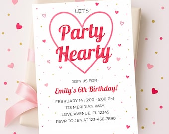 Party Hearty Invite, Editable Valentine's Birthday Invitation, Instant Download, Kids Heart Invite Template