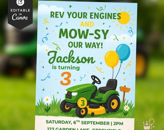 Lawnmower Birthday Invitation, Instant Download Editable Invite, Gardening Tools Party, Kids Birthday Template