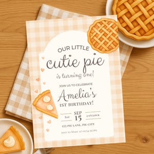 Cutie Pie Birthday Invitation, Editable First Birthday Invite, Gender Neutral Pumpkin Pie Template Download