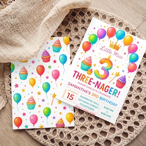 Threenager Dream Invite, Editable Girl Party Canva Template, Digital Download for 3rd Birthday Fun, Colourful Cute Invitation