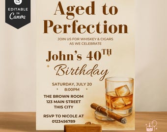 Whiskey and Cigars Surprise Birthday Invitation, Instant Download for Men, 30th, 40th, 50th, 60th
