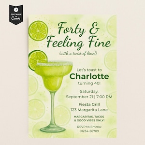40th Birthday Invite, Fun Margaritas Party Invitation, Editable Digital Download, Milestone Celebration Invite