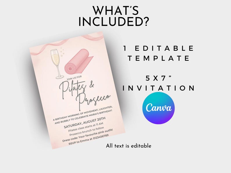 Example of the Pilates invitation design after customization in Canva.