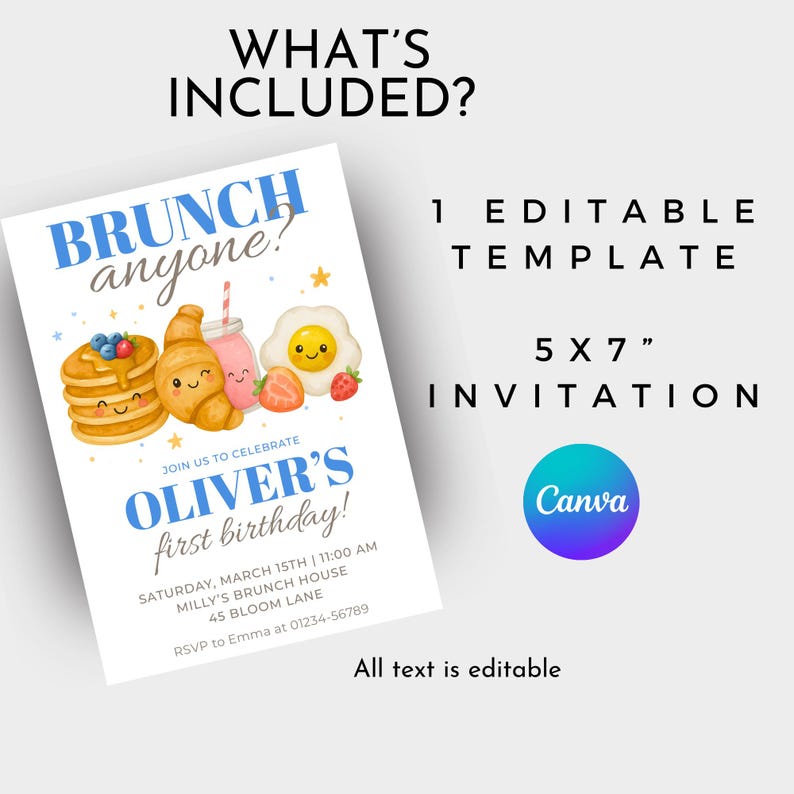 Brunch invitation with customizable details for a first birthday