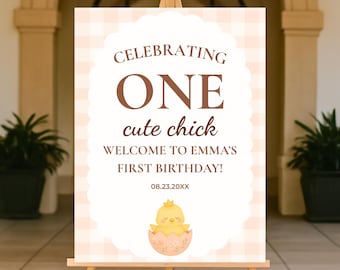One Cute Chick Welcome Sign, Custom Birthday Decor, First Birthday Party, Chicken Theme