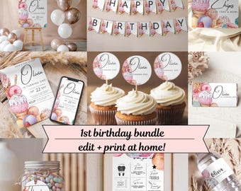 Ice Cream First Birthday Party Bundle: Editable Templates (Digital Download)