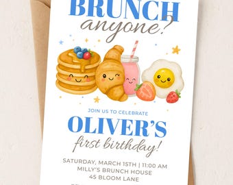 Brunch Anyone Boys First Birthday Invitation, Editable Digital Download, Fun Brunch Party Invite Template, Kids Breakfast Celebration