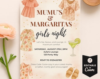 Invito alla festa Mumu: serata tra ragazze, brunch, evento Margarita (modello digitale modificabile 5 x 7 pollici Canva)