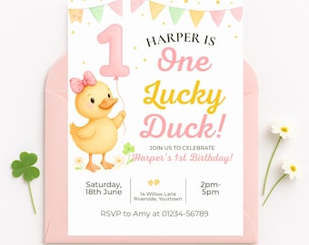 Rubber Duck Birthday Invitation: Girl's First Birthday, Printable Template (Digital Download)