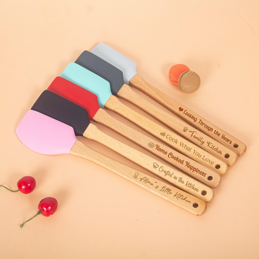 Personalized Silicone Spatula With Wooden Handle – Custom Engraved ...