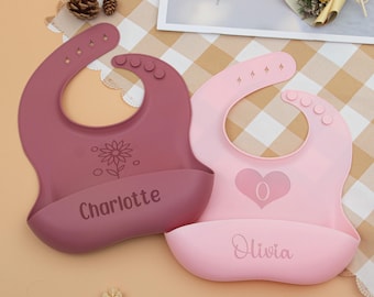 Babero de silicona personalizado para bebé: recogedor de comida con grabado personalizado para niños pequeños