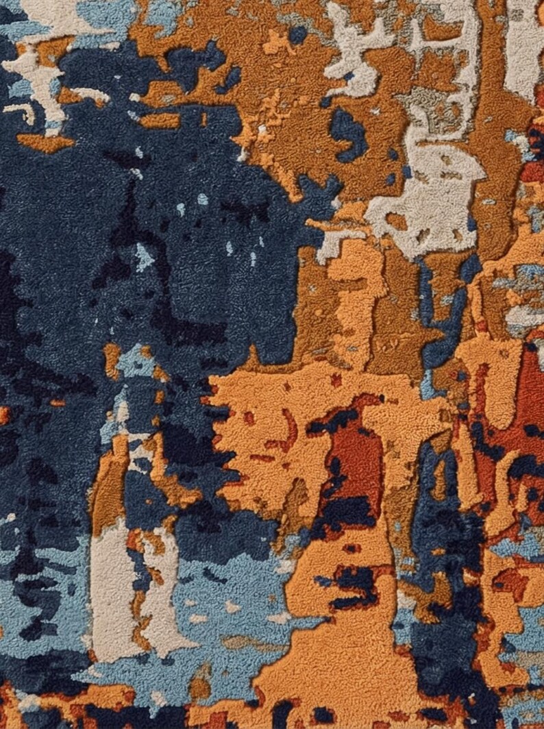 Abstract Blue Rug Pattern Modern Abstract Blue and Rust Area Rug for Living Room and Bedroom ...