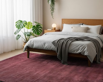 Soft Burgundy Viscose Area Rug, Hand Tufted Modern Minimalist Carpet