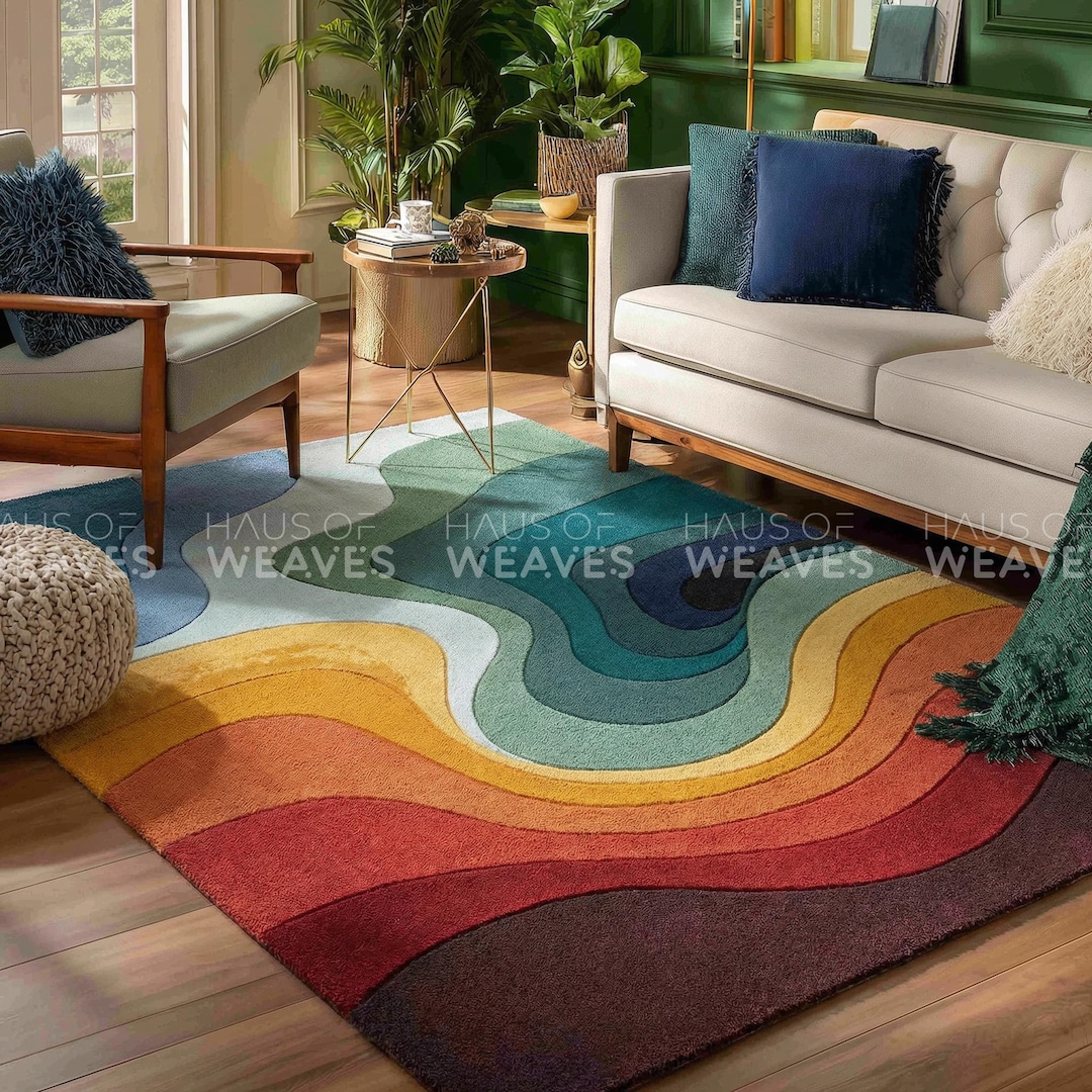 Hand Tufted Wool Rug – Modern Abstract Wavy Design - Etsy