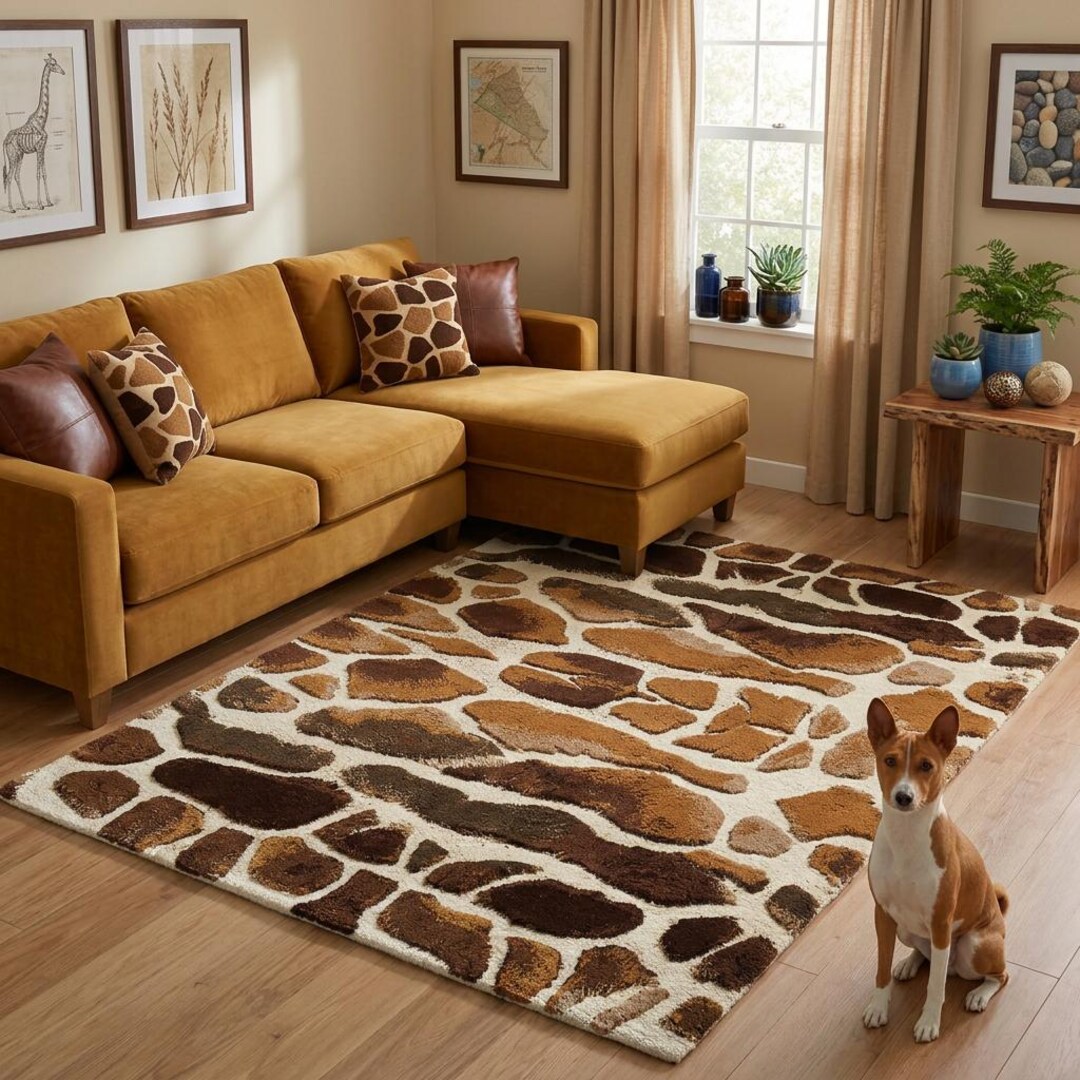Giraffe Texture Rug Modern Giraffe Print Plush Area Rug – Brown Cream Animal Pattern Carpet ...