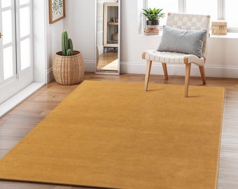 Modern Mustard Yellow Area Rug for Living Room, Soft Minimalist Floor Carpet Home Decor