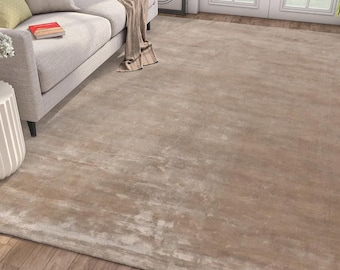 Hand Tufted Viscose Area Rug Mushroom Taupe, Modern Lustrous Sheen