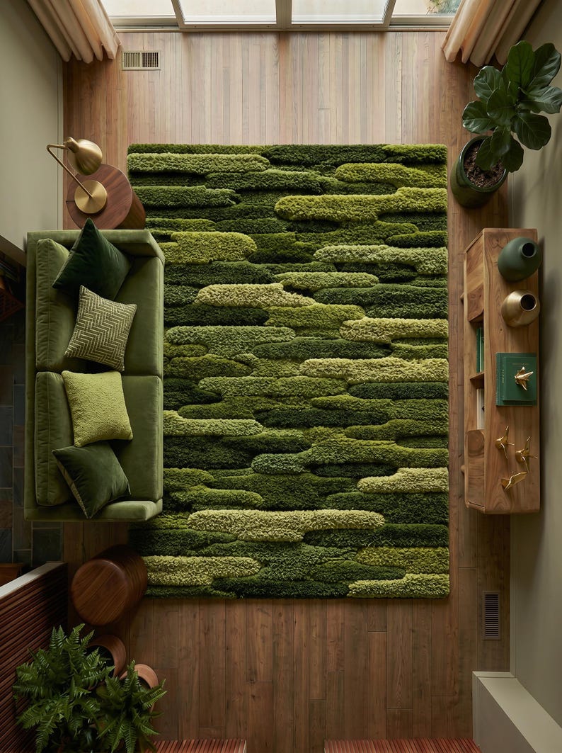 Green Moss Wool Rug, Hand Tufted Area Rug, Textured Forest Carpet ...