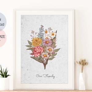 Family Flower Bouquet Birth Month Flower Art | CUSTOM Personalized Gift | Birth Flower Family Bouquet | Digital Download |Christmas Gift