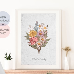 Family Flower Bouquet Birth Month Flower Art | CUSTOM Personalized Gift | Birth Flower Family Bouquet | Digital Download |Christmas Gift