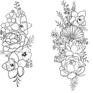 Up to 7 Flowers | Custom Birth Flower Tattoo Design | Personalized Floral Bouquet Tattoo | Birth month floral line art print | Digital PNG