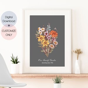 Family Flower Bouquet Birth Month Flower Art | CUSTOM Personalized Gift | Birth Flower Family Bouquet | Digital Download