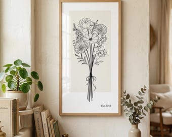 Up to 7 Flowers. Family Flower Bouquet Birth Month Flower Art. CUSTOM Personalized Gift. Flower Family Bouquet. Birth Flower Gift.