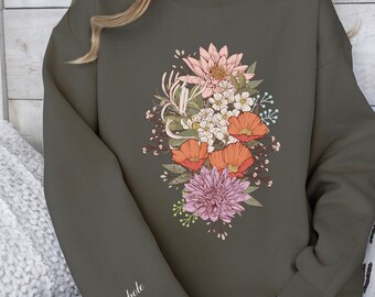 Custom Birth Month Flower Bouquet Sweatshirt Personalized Mom Sweatshirt Custom Birthday Gift for Grandma Mama Shirt Mothers Day Gift